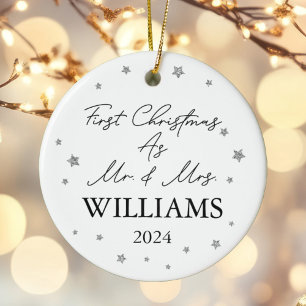 Personalised First Christmas As Mr & Mrs Stars Ceramic Ornament