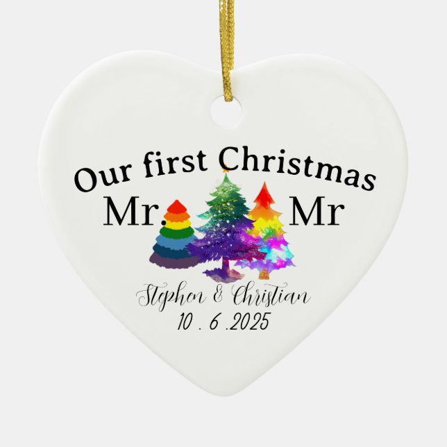 Personalised First Christmas As Mrs & Mrs  Ceramic Ornament (Front)