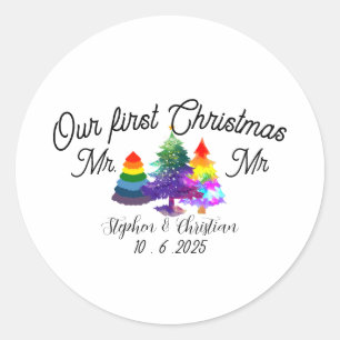 Personalised First Christmas As Mrs & Mrs Classic Round Sticker