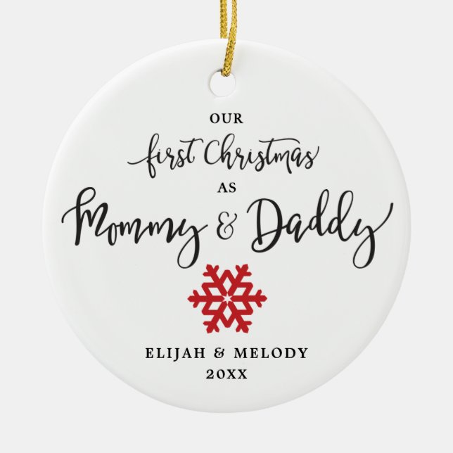 Personalised First Christmas as Mummy & Daddy Ceramic Ornament (Front)