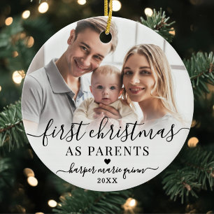 Personalised First Christmas As Parents Photo Ceramic Ornament