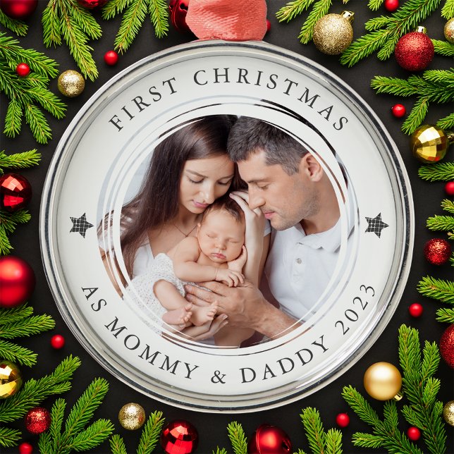 Personalised First Christmas as Parents Photo Metal Ornament (Creator Uploaded)
