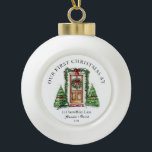 Personalised First Christmas At Our New Home Ceramic Ball Christmas Ornament<br><div class="desc">The Personalised First Christmas At Our New Home Ceramic Ornament is a beautiful keepsake to celebrate a milestone holiday season! Crafted from high-quality ceramic, this ornament features a charming design with festive elements and space to personalise with names, the year, or a heartfelt message. Perfect for commemorating your first Christmas...</div>