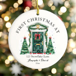 Personalised First Christmas At Our New Home Ceramic Ornament<br><div class="desc">The Personalised First Christmas At Our New Home Ceramic Ornament is a beautiful keepsake to celebrate a milestone holiday season! Crafted from high-quality ceramic, this ornament features a charming design with festive elements and space to personalise with names, the year, or a heartfelt message. Perfect for commemorating your first Christmas...</div>