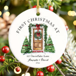 Personalised First Christmas At Our New Home Ceramic Ornament<br><div class="desc">The Personalised First Christmas At Our New Home Ceramic Ornament is a beautiful keepsake to celebrate a milestone holiday season! Crafted from high-quality ceramic, this ornament features a charming design with festive elements and space to personalise with names, the year, or a heartfelt message. Perfect for commemorating your first Christmas...</div>