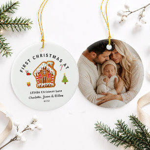 Personalised First Christmas At Our New Home Photo Ceramic Ornament