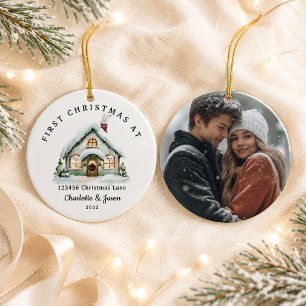 Personalised First Christmas At Our New Home Photo Ceramic Ornament