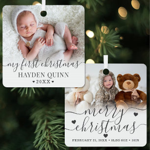 Personalised First Christmas Baby 2 Photo Metal Tree Decoration