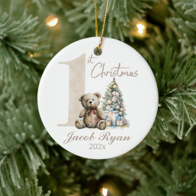 Personalised First Christmas bear for baby Ceramic Ornament (Tree)