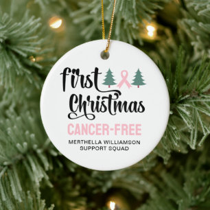 Personalised FIRST CHRISTMAS Breast Cancer Free  Ceramic Ornament