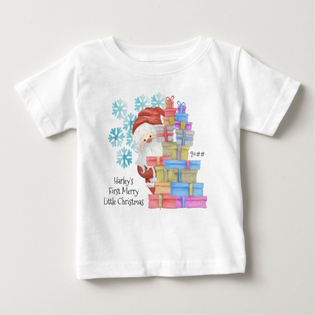 Personalised First Christmas Cute Father Christmas Baby T-Shirt (Front)