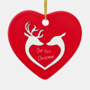 Personalised First Christmas Deer Couple Ceramic Ornament