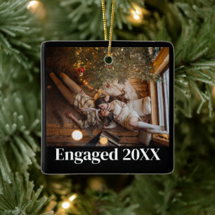 Personalised First Christmas Engaged Couple Black Ceramic Ornament