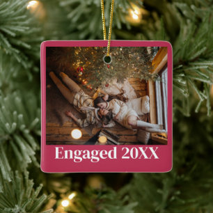 Personalised First Christmas Engaged Couple Pink Ceramic Ornament