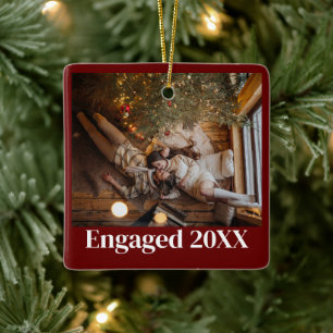 Personalised First Christmas Engaged Couple Red Ceramic Ornament