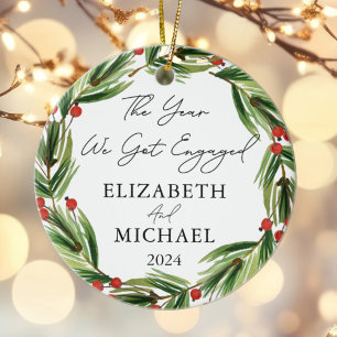 Personalised First Christmas Engaged Festive Ceramic Ornament