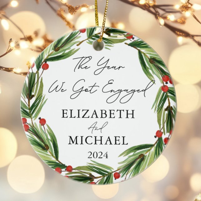 Personalised First Christmas Engaged Festive Ceramic Ornament (Creator Uploaded)