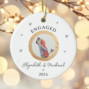 Personalised First Christmas Engaged Festive Photo Ceramic Ornament