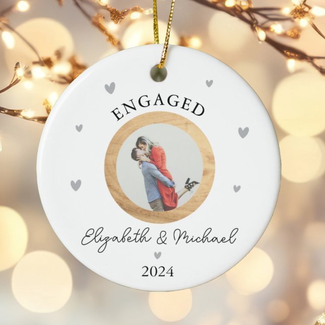Personalised First Christmas Engaged Festive Photo Ceramic Ornament (Creator Uploaded)