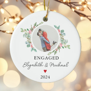 Personalised First Christmas Engaged Festive Photo Ceramic Ornament