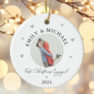 Personalised First Christmas Engaged Festive Photo Ceramic Ornament