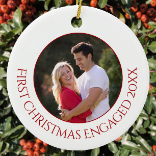 Personalised First Christmas Engaged Photo Ceramic Ornament