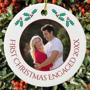 Personalised First Christmas Engaged Photo Ceramic Ornament