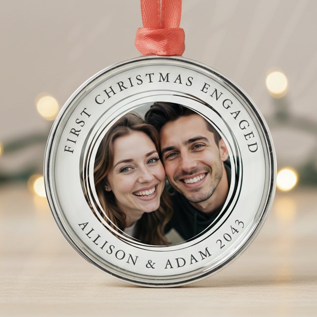 Personalised First Christmas Engaged Photo Metal Ornament (Creator Uploaded)