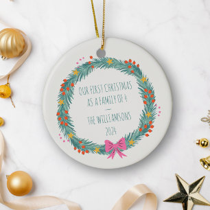 Personalised First Christmas Family Name Wreath Ceramic Ornament