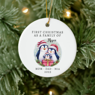 Personalised First Christmas - Family of Three Ceramic Ornament