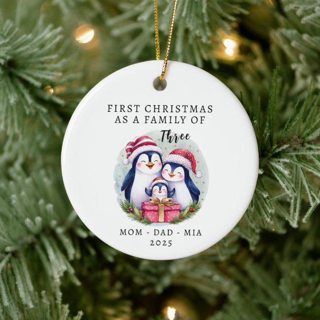 Personalised First Christmas - Family of Three Ceramic Ornament (Tree)