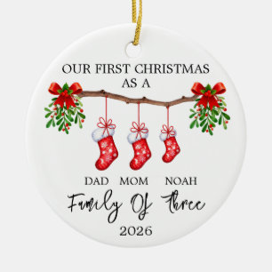 Personalised First Christmas Family of Three Ceramic Ornament