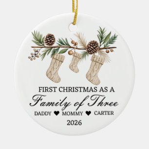 Personalised First Christmas Family of Three Stock Ceramic Ornament