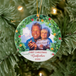Personalised First Christmas Godfather Ceramic Ornament