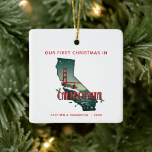 Personalised First Christmas In California State Ceramic Ornament