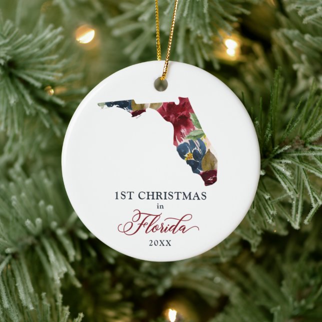 Personalised First Christmas In Florida State Ceramic Ornament (Tree)