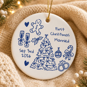 Personalised First Christmas Married Doodle Ceramic Ornament