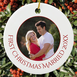 Personalised First Christmas Married Photo Ceramic Ornament
