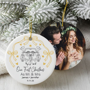 Personalised First Christmas Married with Photo Ceramic Ornament