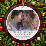 Personalised First Christmas Mrs & Mrs Photo Ceramic Ornament<br><div class="desc">Personalise this ornament with favourite photo from your wedding day for a keepsake ornament to hang on your tree</div>