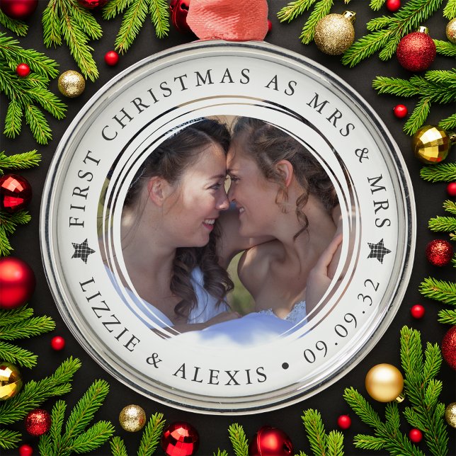 Personalised First Christmas Mrs & Mrs Photo Metal Ornament (Creator Uploaded)