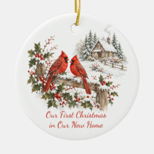 Personalised First Christmas New Home Cardinal Ceramic Ornament