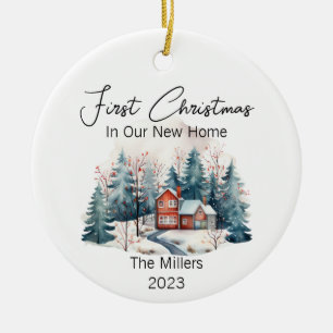 Personalised First Christmas New Home Watercolor Ceramic Ornament