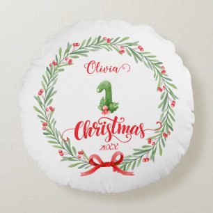 Personalised First Christmas Ornament with Photo Round Cushion
