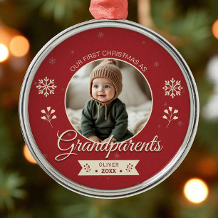 Personalised First Christmas Photo Grandparents  Metal Ornament