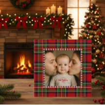 Personalised First Christmas Photo Tartan Card