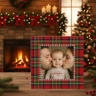 Personalised First Christmas Photo Tartan Card