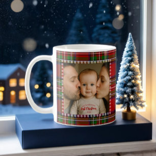 Personalised First Christmas Photo Tartan Coffee Mug