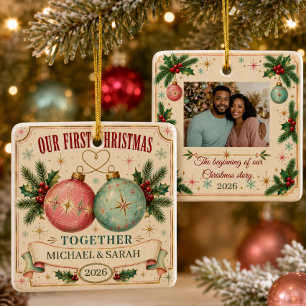 Personalised First Christmas Together 2026 Photo Ceramic Ornament