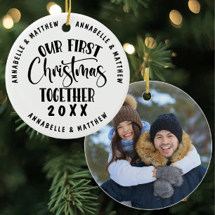 Personalised First Christmas Together Couple Photo Ceramic Ornament